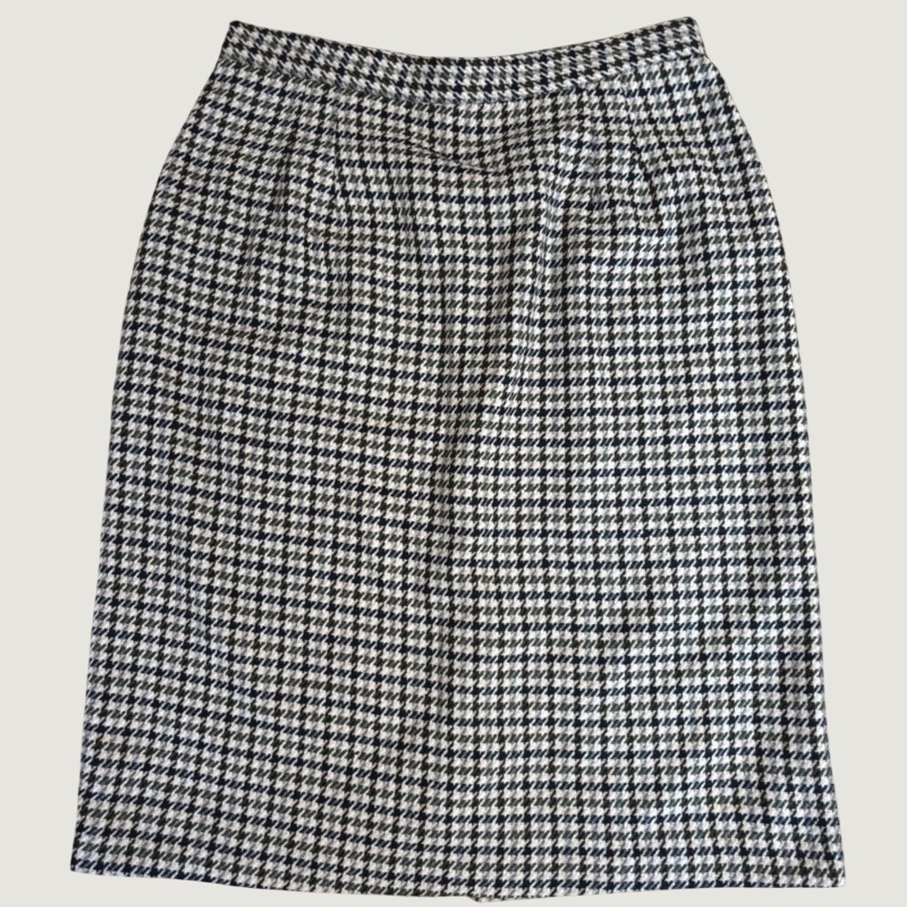 VTG Briggs New York Women's Size 14 Black Cream Wool Houndstooth Pencil Skirt